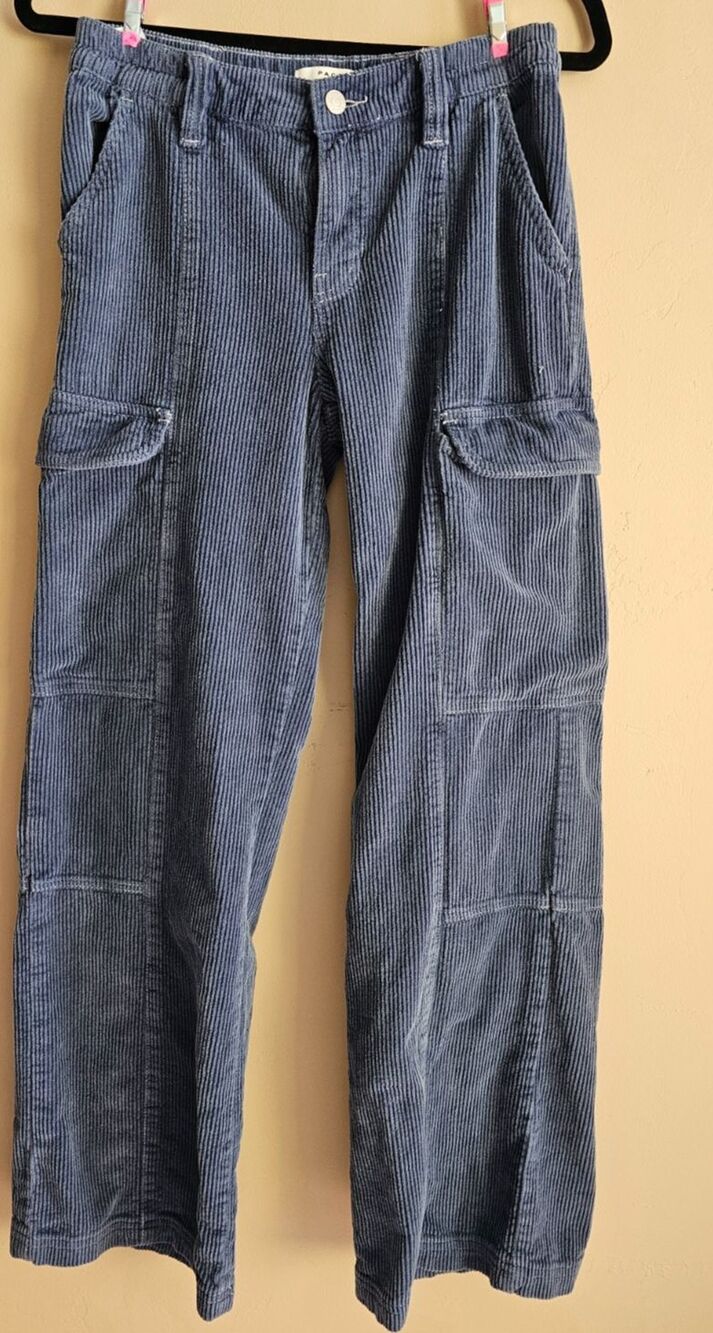 Pacsun Elastic Waist Cargo Wide Wale Corduroy Pants Women small  Blue Cozy Cords